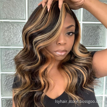 Custom Mix Highlight Color 100% Indian Remy Human Hair Wig Unit, Luxury Straight Bo Wave Lace Front Unice Shy Atwigs Hair Wigs